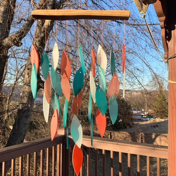 Sand Rose & Aqua Mixed Leaves 9x20 Wind Chime - Picture 7 of 12